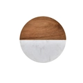 Circular coaster crafted with marble and acacia wood patchwork for modern table decor - Round / Round Type A (White)