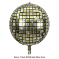 Detail of 22-inch 4D disco ball balloon with gold and silver checkered metallic finish - 22 Inch / Gold and Silver Two-tone