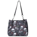 Grand sac cabas en tissu Oxford avec motif tête de mort et fleurs pour femmes - Rouge