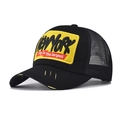 Distressed black trucker hat with yellow New York 3D embroidery and breathable mesh back - Adjustable / Black