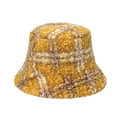 Classic plaid fuzzy bucket hat for women featuring warm yellow and purple fleece texture - 56cm-58cm / Yellow Purple Plaid