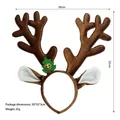 Brown plush reindeer antler headband with festive gold bell and green leaf detail - Antlers with Bells