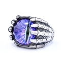 Punk gothic stainless steel ring featuring a purple devil eye held by silver skull claws - US 7 / Purple (20106)