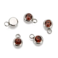 Five round red birthstone pendants with silver-plated stainless steel settings for DIY jewelry - Steel Color-F (Brownish Red)