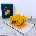 3D pop-up greeting card featuring a yellow ginkgo forest and blue cover design - Ginkgo Forest