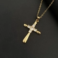 Collana con ciondolo a croce dorata con cinque gemme rotonde trasparenti intarsiate - Croce Oro J308