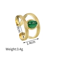 Minimalist gold stainless steel open ring with green malachite stone and dotted relief texture - Gold Double Ring Malachite