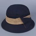 Detail of color-block cotton sun hat with dark blue body and khaki bow accent - M (56-58cm) / Navy Blue