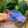 Detail of a sea turtle shaped acrylic hair claw clip with pink and blue gradient finish - Pink Blue Sea Turtle
