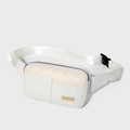 White quilted waist bag with gold hardware and adjustable strap for women casual use - White