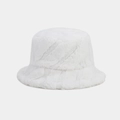 Close-up of white faux rabbit fur bucket hat showing textured diagonal plush patterns - M (56-58cm) / White