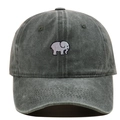 Detail of elephant embroidery on a vintage washed cotton baseball cap in dark grey - Adjustable / Army Green