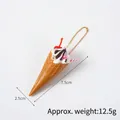 Mini simulation ice cream cone keychain with cherry topping and golden bead chain - Light Coffee Cone-Cherry Pearl (Bead Chain)