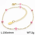 Stainless steel flat cross chain anklet with pink beads and golden finish, 230mm - Gold Chain with Pink Beads Style (KJ3622-Z)