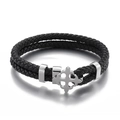 Men's double-layered black woven leather bracelet with silver stainless cross clasp - Steel Color (KB144049-KFC)