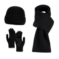 3-piece winter set with black knit beanie hat, long scarf and touchscreen gloves - Three-Piece Set / Black