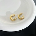 Irregular C-shaped gold-plated stainless steel earrings with sparkling rhinestones - Gold White Zirconia (DEK670)