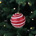 Pallina di Natale rossa da 8cm con perle bianche e glitter per decorazione - Palla Filettata Rossa