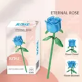 Blue building block rose toy in gift box with movable petals and green leaves - 260-09 Single Blue Rose - Dual Form / Color Box