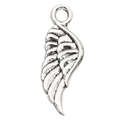 Antique silver wing feather pendant in vintage metal alloy with detailed texture - Double-sided Wings (10052)