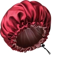 Adjustable burgundy satin bonnet for hair care with elastic drawstring for a secure fit - 32cm / Burgundy