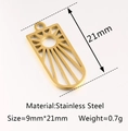 Golden stainless steel rectangle pendant charm with sunburst pattern 21mm by 9mm - DY974 / Gold