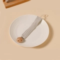 Detail of baby pacifier clip with grey cotton fabric strap and natural beech wood clamp - Gray Style (2)