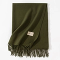 Solid moss green imitation cashmere scarf with tassels and minimalist brand label - 70*200cm / Olive Green