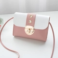 Pink and white color-block leather crossbody bag with golden metal lock buckle - Pink