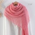 Pink pleated cotton linen scarf with frayed edges styled on a white shirt - Pink Purple