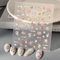 3D floral relief nail stickers with roses and letters on white background with nail tips - Pink Rose Colorful Plant Style (FEB-831)