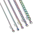 Iridescent stainless steel Cuban link chains in 3mm to 9mm widths with lobster clasps - 3mm*50cm / Rainbow