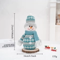 Détails de la poupée bonhomme de neige bleu sur socle en bois avec dimensions indiquées - Bonhomme de Neige Bleu