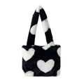 Cute faux fur tote bag featuring a black and white heart pattern for women - Black Heart