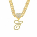 Goldene Cuban-Gliederkette mit funkelndem Herz und kursivem Buchstaben-Anhänger - Mit 50cm Kubanischer Kette / Gold