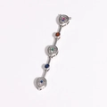 Macro detail of silver long pendant with multi-colored zircons and teardrop frames - Three-Tier Teardrop White Gold Style (White Gold 3)