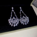Close-up of luxury silver drop earrings with zircons on black velvet box - Silver-Waterdrop (35#Hollow Chandelier)