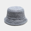 Grey-blue teddy fleece bucket hat for women with fluffy texture and warm dome design - M (56-58cm) / Fog Blue