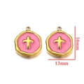 Pink enamel octagon pendant with gold cross, 16mm x 13mm stainless steel jewelry charm - Type D Rose Red Cross