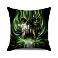Detailed view of black Halloween cushion cover featuring a glowing green skull graphic - Fluorescent Green Skull Pattern