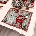 Light green Christmas placemat with red reindeer silhouette and festive snowflake patterns - Cartoon Reindeer Style (J-CZ03)