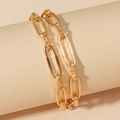 Chunky gold chain bracelet featuring oversized geometric hollow links in a minimalist style - KC Gold Thick Oval Ring Minimalist Style (S542)