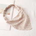 Floral print hair kerchief in beige and pink with elastic band on white background - 19# Triangular Hairband