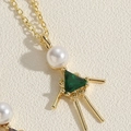 Cartoon girl pendant necklace with white pearl and green zircon in gold finish - Green Zirconia