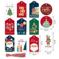 Set of 11 Christmas gift tags with various festive patterns and red-white twine - 48 Tags + 50 Red & White Cotton Strings