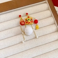Elegant Lunar New Year drop earrings with red lion dance motif and white pearl detail - 91# Asymmetric Lion Dance Fortune Bag (Silver Earring Post) / Gold/Red/White