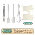 Set da forno in silicone bianco crema 5 pezzi con guanti resistenti al calore - Set da 5 pezzi (Pennello+Spatola+Frusta+Clip+Guanti a 5 dita)