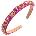 Dettaglio del cerchietto in tessuto rosso rosa con cristalli e montatura in filigrana oro - Rosa Rosso