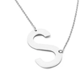Polished silver titanium steel necklace featuring a large flat letter S pendant design - Letter S (KN26375-K)