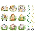 Jungle animal themed baby shower swirl decorations with lion elephant and giraffe cards - Hanging Swirl Decor Set(Y-00299)